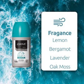 ABOVE Ocean - 72 Hour Elements Antiperspirant Roll-On Deodorant for Men - Notes of Lemon, Bergamot, and Lavender - Protects Against Sweat and Body Odor - Stain, Cruelty, and Alcohol Free - 4 Pc Set