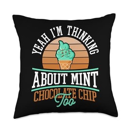 Mint Ice Cream Scoop Mint Chocolate Chip Gum Dessert Throw Pillow