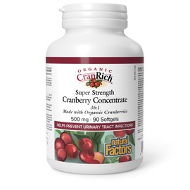 Natural Factors Organic Cranberry Contentrate, Super Strength CranRich, 500 mg, 90 softgels, 36:1 Concentrate, Helps Prevent Urinary Tract Infection