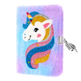 PESLNG Secret Diary Girl with Lock, Plush Notebook with Padlock, Private Notebook, Tie Dyed Unicorn Gift Notepads School Office Travel Notebooks, Kids Diary