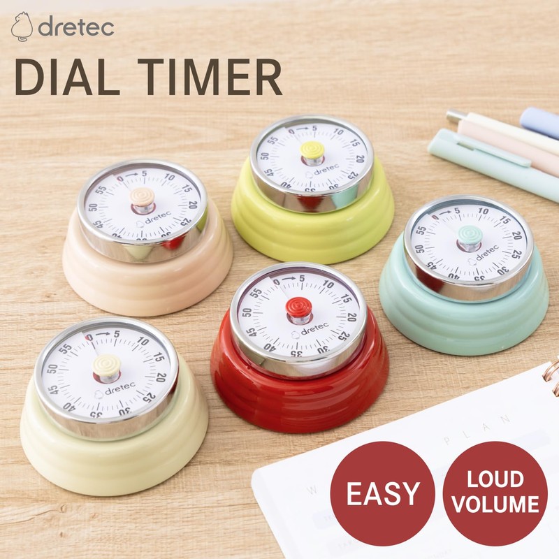 dretec Kitchen Timers, 60 Minute Mechanical Visual Timer Outlet Magnetic