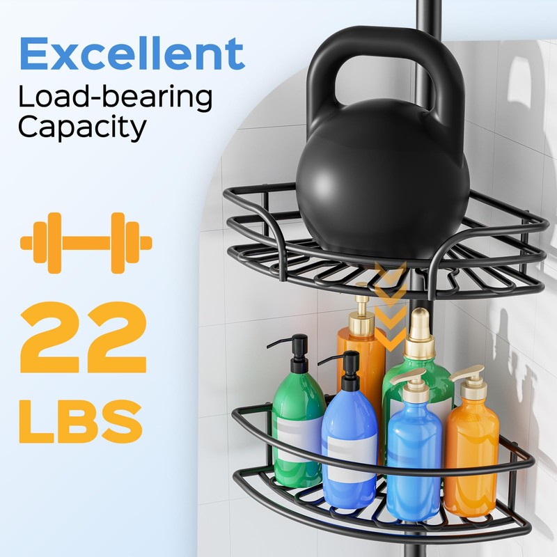 Corner Shower Caddy Tension Pole, Adjustable No-Drill Widen Shelves