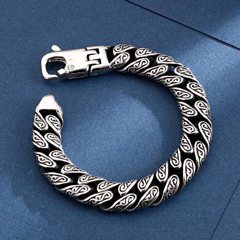 Azubpi Mens Stainless Steel Vintage Tribal Tattoo Bracelet Multi Ring
