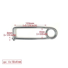 Large Stainless Steel Spring Wire Safety Lock Pins，Coiled Tension Safety PinSteel Brooch Shape Cotter Safety Pins for Farm Lawn Garden Hitch - Quick Lock Fastener (6x133x41mm(1pcs))