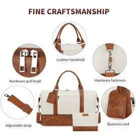 Oeihuivt Women's weekend bag, travel overnight bag, canvas travel bag, shoe compartment travel bag,Canvas travel bag. very suitable for travel/gift Gift (Brown beige)