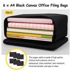 KELAV Pack of 6 A4 Wallet 33.5 x 24 cm Money Bags Bank Bag with Zip Waterproof Money Folder Black Wear Protection Document Bag A4 for Household Business School Office