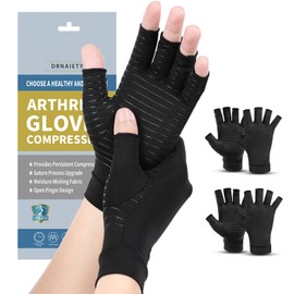 DRNAIETY 2 Pairs Copper Arthritis Compression Gloves for Women and Men, for Arthritis Hand Pain, Anti-Slip, Fingerless, Comfortable for Work, Kept in Motion (Small)