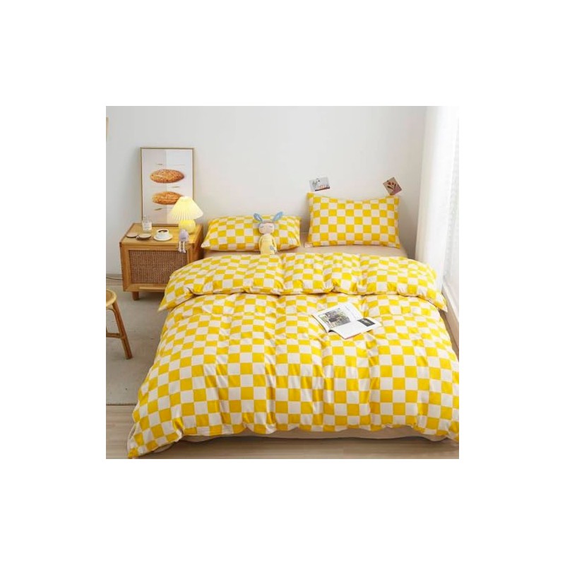 Lunoroey Duvet Cover Set Yellow Single Size Light Grey and