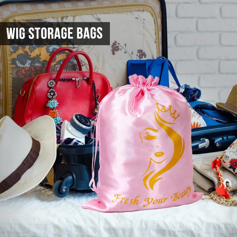6PK Satin Wig Bags with Drawstring - Silk Hair Storage
