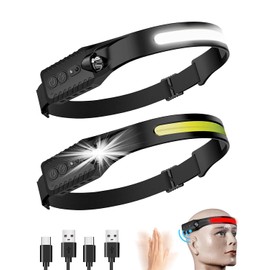 Head Torch Headlamp, 2 Pack, 7 Light Modes, Motion Sensor, Large Range Long Distance Lighting, Waterproof, Lightweight, Hands-Free, Flashlight, Suitable for Camping, Cycling, Running, Caving, Fishing.