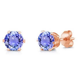 Gem Stone King Blue Tanzanite Rose Gold Plated Stud Earrings For Women Men | 1.80 Cttw | Gemstone December Birthstone | Round 6MM