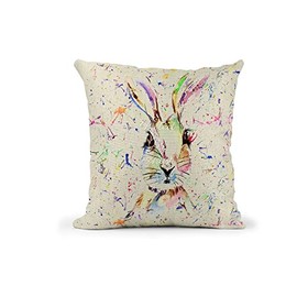 Vixar Hare, bunny Rabbit Watercolour Rainbow Art Linnen Cushion With filling or cover only, 40x40cm, gift, christmas, Birthday (Cover Only) (Cover Only)
