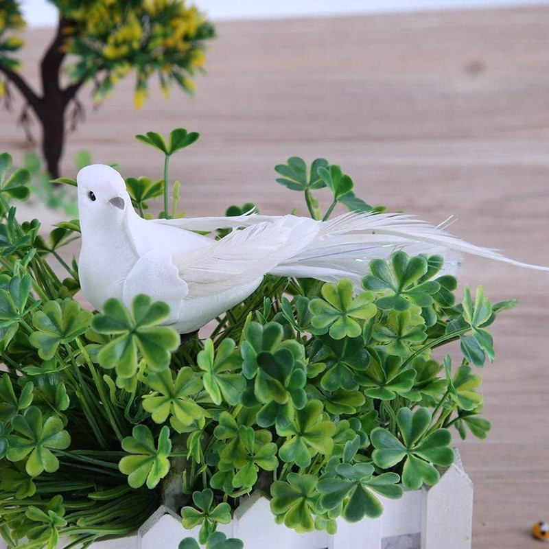 POFET 2pcs Artificial Foam Feather White Birds Decorative Fake Doves
