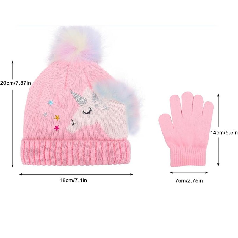 Zulaniu Winter Kids Knit Beanie Hat and Mittens Gloves Set