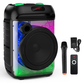 CYTYUNN Karaoke Machine,Portable Bluetooth Speaker with Wireless Mic for Adults/Kids,8" Bass & RGB Lights,DJ PA System with 3600mAh Battery, Supports USB/AUX/HDMI/FM