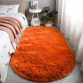 Reyox Fluffy Soft Oval Area Rug, Plush Shaggy Carpet for for Living Room Bedroom Home Décor Orange 2.0 x 5.2 Feet