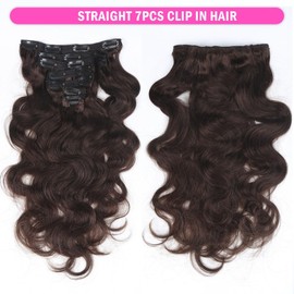 Unipearl Body Wave Clip in Hair Extensions 14 Inch 7Pcs 100g Hair Extensions Clip in Real Human Hair, Dark Brown Color Double Weft Hairpieces for Women