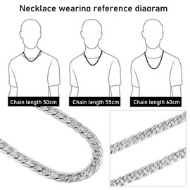 Amindz 2 pieces classic Cuban necklace, Cuban link bracelet, 18 cm long, Cuban men's necklace, 9 mm wide, 60 mm long, hip hop link bracelet for men and boys, Titanium, No Gemstone