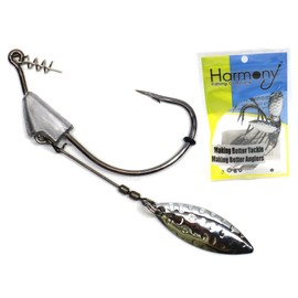 Harmony Fishing - Razor Series Underspin Swimbait Hooks (4 Pack w/ 5 Bait Pegs) - Swimmer Hooks with Flashy Willow Spinner Blades (3/8 oz (8/0 Hook))