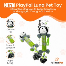 ReThink Pet PlayPal Luna Squeaky Dog Toy, Koala Rope and Plush Dog Chew Toys, Recyclable Puppy Teething Toys, Long-Lasting & Durable Dog Toys for Aggressive Chewers