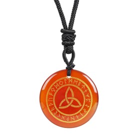 Loveliome Natural Rune Stones Engraved Elder Alphabet Healing Crystal Stone Pendant Necklace for Men and Women, Red Agate