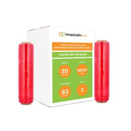 PSBM Red Machine Stretch Wrap, 2 Pack, 20 Inch x 5000 Feet, 63 Gauge, Plastic Cling Dark Color Stretch Film Rolls for Packaging Packing Pallets