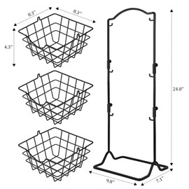 IBWell 3 Tier Fruit Basket Metal Holder for Kitchen Countertop Fruit Stands for Counter Bread Snack Vegetable Hanging Storage Countertop with CUBE-CAT Label Tag