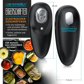 Arendo - Can opener for seniors - with automatic 360° rotation - opening without sharp edges - for all can sizes - automatic stop - electric can opener