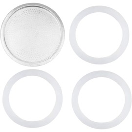 3Pcs White 3 Cup Replacement Silica Gel Gaskets and Aluminum Filters for Moka Pot Coffee Bottle 3 Cup OneSize,Paper and Plastic Household Supplies