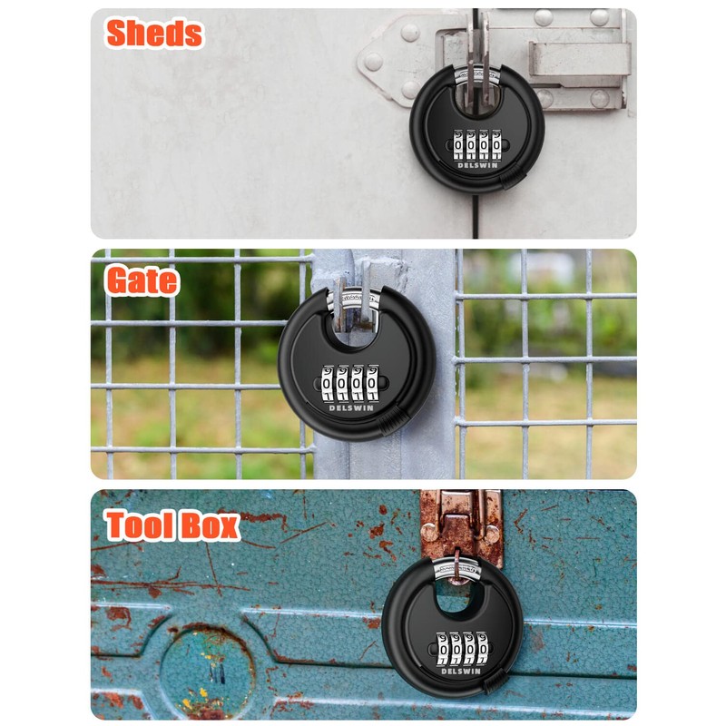 DELSWIN 4-Digit Disc Combination Lock Outdoor - Heavy Duty Combination