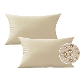 WOKANI 12x20 Outdoor Waterproof Lumbar Pillow Covers of 2 Decorative Patio Furniture Cushion Cases Outside Decor Couch for Garden Bench Porch Patio Tent Sofa, Cream