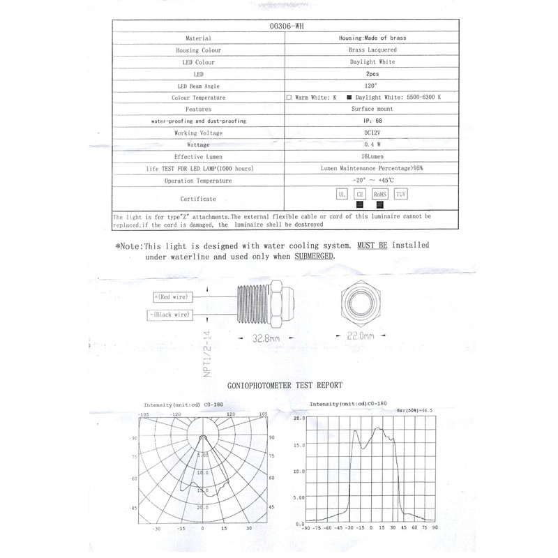 Pactrade Marine 2PCS Boat White LED Brass Drain Plug 1/2"