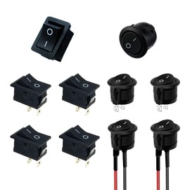 YIXINLYMY DC AC Rocker Switch, Set of 10, 250V/6A, 125V/10A, Snap-in Round Boat Rocker Switch, Toggle Power SPST, On/Off, 2-Pin Wiring, For Cutting Automobiles, Motorcycles, Boats, Small Fan, Small Appliance Switch, Coffee Pot, Etc. (10)