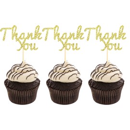 Sumerk 24PCS Glitter Gold Thank You Cupcake Toppers Thanks Cupcake Picks Baby Shower Birthday Wedding Party Decoration Supplies