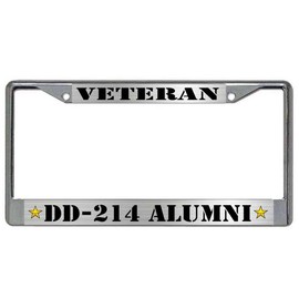 DD-214 Alumni Veteran Metal License Plate Frame (Chrome, 6 x 12 Inches)