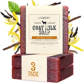 LOVERY (3-Pack) Goat Milk Soap Handmade Made in USA with Organic Shea Butter Moroccan Vanilla Scent - Goats Milk Soap Bar, All Natural Soap Bar Made with Organic Goat Milk, 3 Pack, Net 15oz.