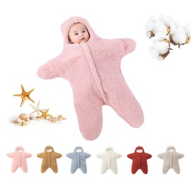 HEVOY Baby Starfish Onesie, Thick Imitation Fleece Starfish Newborn Sleeping Bag, Infant Footie Jumpsuit Winter Warm Outfits (Pink, 6-12 Months)