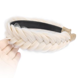 DIGUAN Wide Messy Braided Headband With Teeth Synthetic Hair Plaited Headband High Elasticity Braids Chunky Fishtail Braided Hair Band Hairpiece for Girls Women (Light White Blonde)
