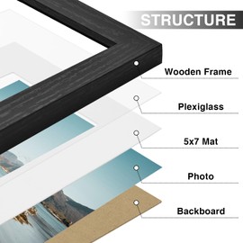 Vittanly Vittanly 8x10 Picture Frames Set of 9, Shatter Resistant Plexiglass, Display 5x7 Pictures with Mat or 8x10 without Mat, Photo Frames for Wall or Tabletop, Engineered Wood, Black