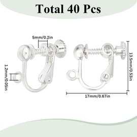 SUNNYCLUE 1 BOX 40PCS Brass Screw Back Earring Converter Clip Backs Silver Clip-on Earring Findings Clips Non Pierced Earring Component for jewellery Making Accessories Women Diy Earrings Supplies