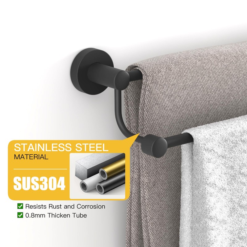 BESy Adjustable 16-26 Inches Double Bath Towel Bar for Bathroom