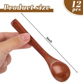 HANSGO 12PCS Small Wooden Spoons, 5 inches Mini Wooden Salt Spoons Tasting Spoon Wooden Soup Spoon Serving Spoon for Coffee Tea Jam Bath Salts (Dark Brown)