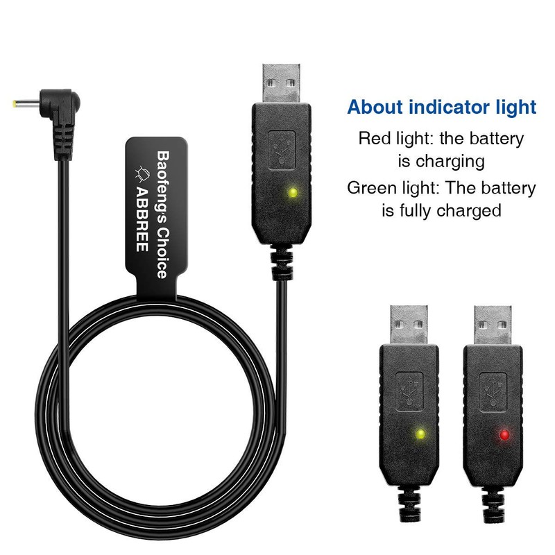 Baofeng 2.5mm USB Charger Cable with Indicator Light for BaoFeng