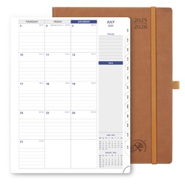 POPRUN Monthly Planner 2025-2026, 8.5'' x 11.25'', 13-Monthly Calendar (July 2025-July 2026) 15-Minute Hourly Appointment Book with Stair Tabs, Soft Cover, 100GSM Paper - Brown