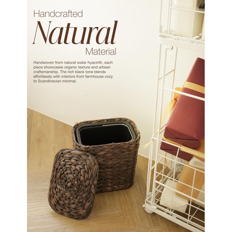 5 Liters Wicker Waste Basket with Lid - Water Hyacinth