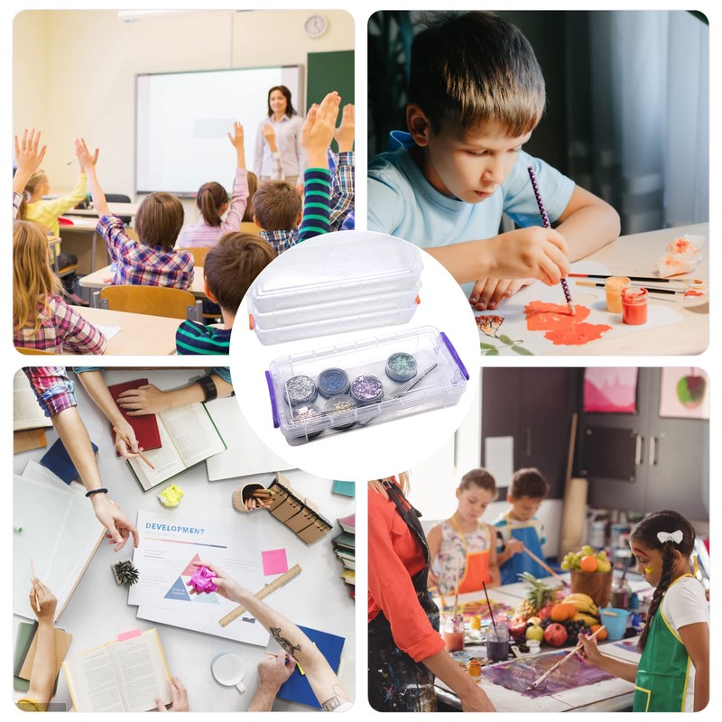 Pack of 4 Stackable Transparent Pen Box, Multifunctional Pencil Boxes,