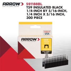 Arrow 591188 Genuine T59 Steel 1/4-Inch by 5/16 Crown Width Insulated Staples for Cable and Wiring, Black, 300 Count
