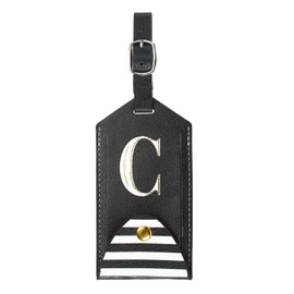 PATIKIL Luggage Tags, PU Leather Embroidered Suitcase Tag Letter Travel Tag Privacy Protection Labels for Travel Baggage Suitcase, Black