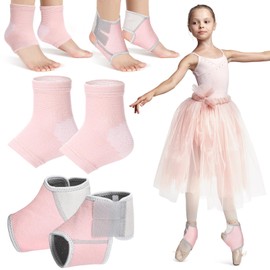 Tarpop 2 Pairs Kids Ankle Brace Set Foot Support Stabilizer Wraps Protector Guard Knitted Ankle Sleeve Sock Support Compression Socks for Injury Prevention (Pale Pink,Large)