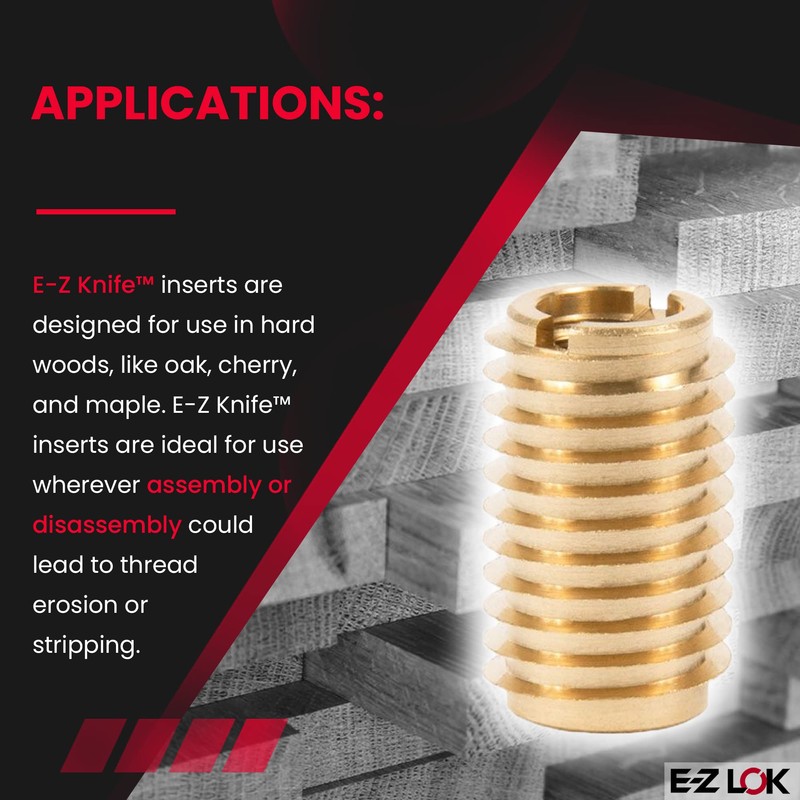 E-Z LOK Brass Wood-Threaded Insert, 3/8-16, 1.00" Length, Pack of